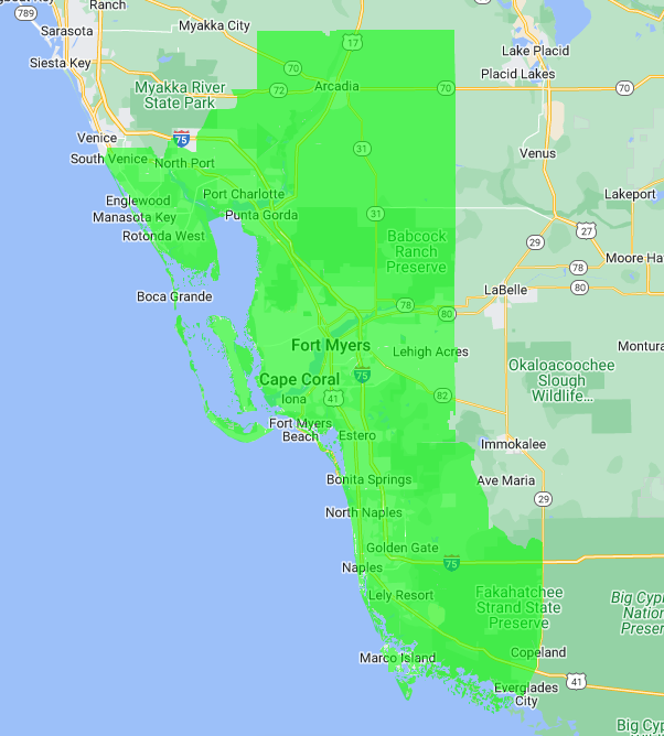  Junk removal service area map for The Junkluggers of Southwest Florida