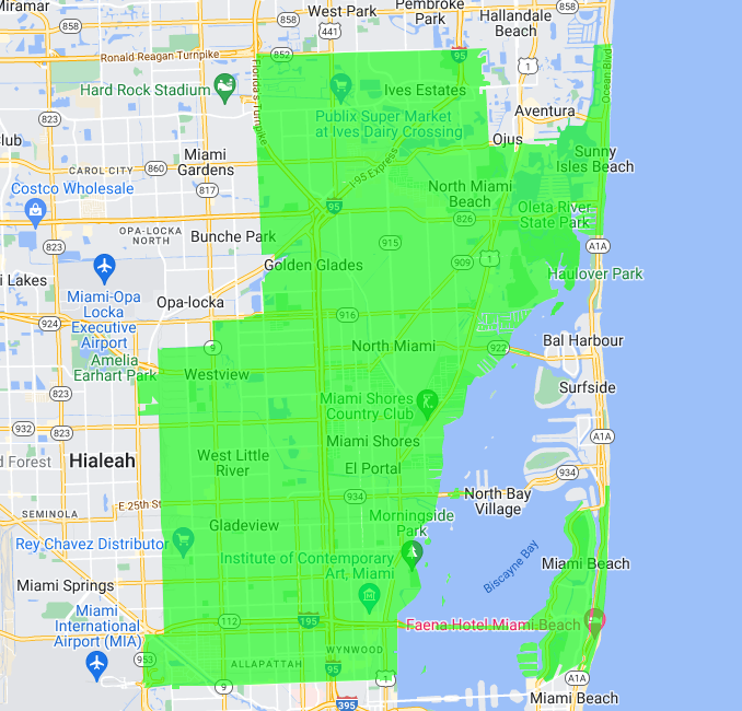  Junk removal service area map for The Junkluggers of Miami East