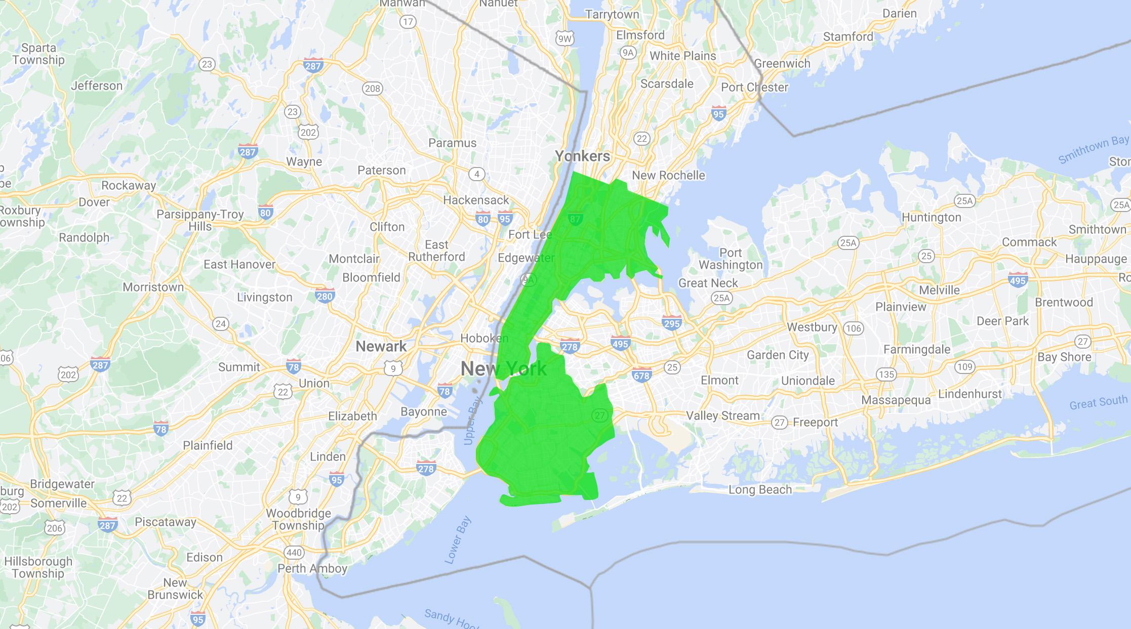 Junk removal service area map for New York City